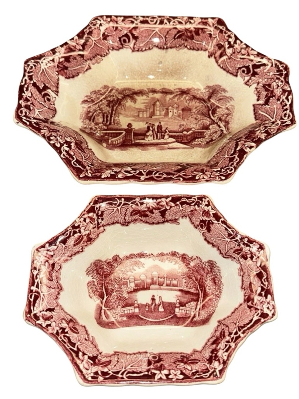 Vintage Mason's Vista Pink Ironstone Sweet Dish Set of 2 - Made in England